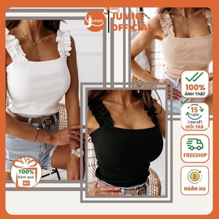 Áo hai dây bản to bánh bèo croptop 2 dây kiểu ôm dáng chất co giãn tốt JUMIO A2DBT