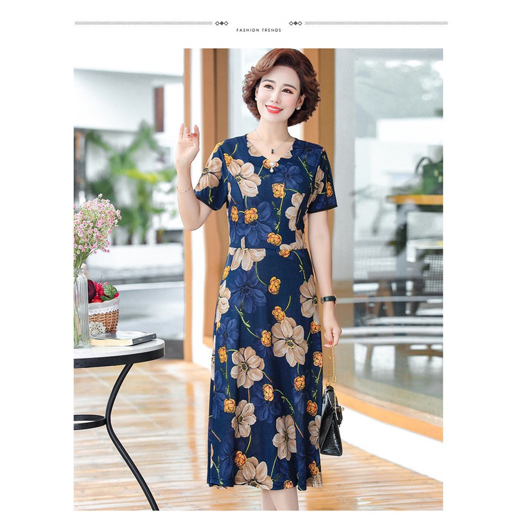 Váy mùa hè trung niên co giãn kiểu phương tây