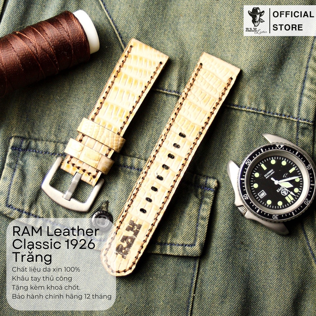 Dây Đồng Hồ Da Thật RAM Leather 1926 Da Bò Thật Dập Vân Kỳ Đà Bền Đẹp