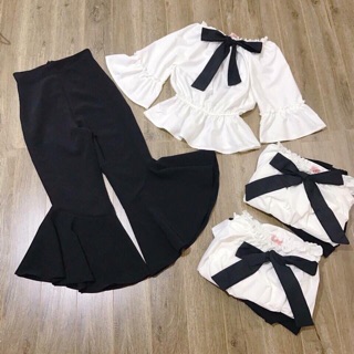 Set áo trễ vai quần ống loe
