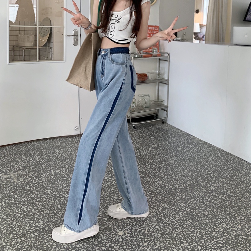 Quần Jeans Dài Lưng Cao Ống Rộng Thời Trang Cho Nữ