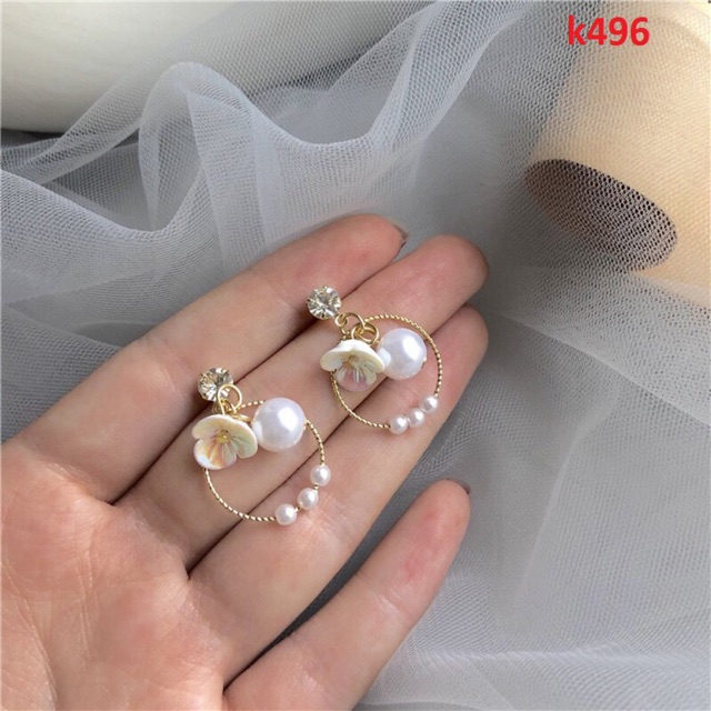 Khuyên tai nữ mạ bạc 925 bông tai chốt xỏ ngọc và hoa vintage k496 Mayconner