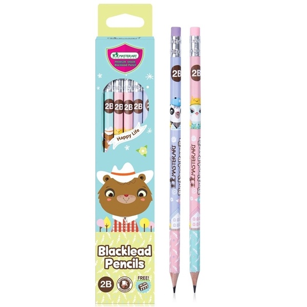 Hộp 12 Bút Chì Gỗ 2B Blacklead Pencil + Chuốt Chì - Masterart Happy Life