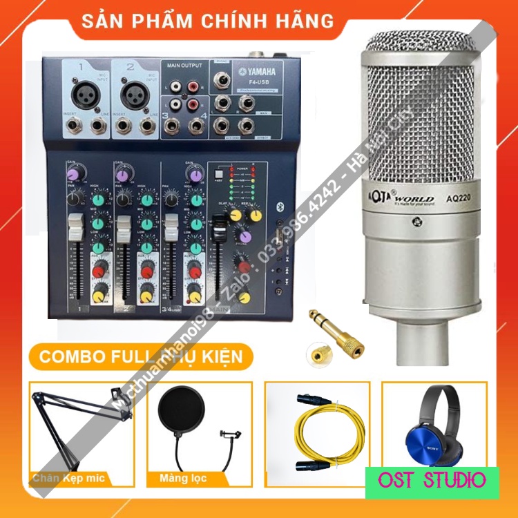 Trọn Bộ Mic Thu Âm AQTA AQ220 + Mixer F4 Yamaha Hát Livestream, Hát Karaoke Gia Đình , Âm Thanh Sống Động.