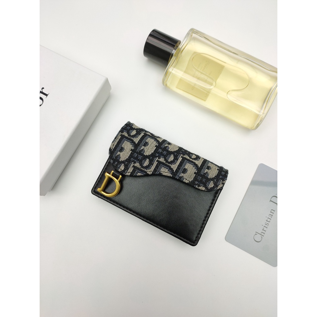 Ví Da Gập Dior Đựng Thẻ / Tiền Xu Có Khóa Cài Cho Nam Và Nữ