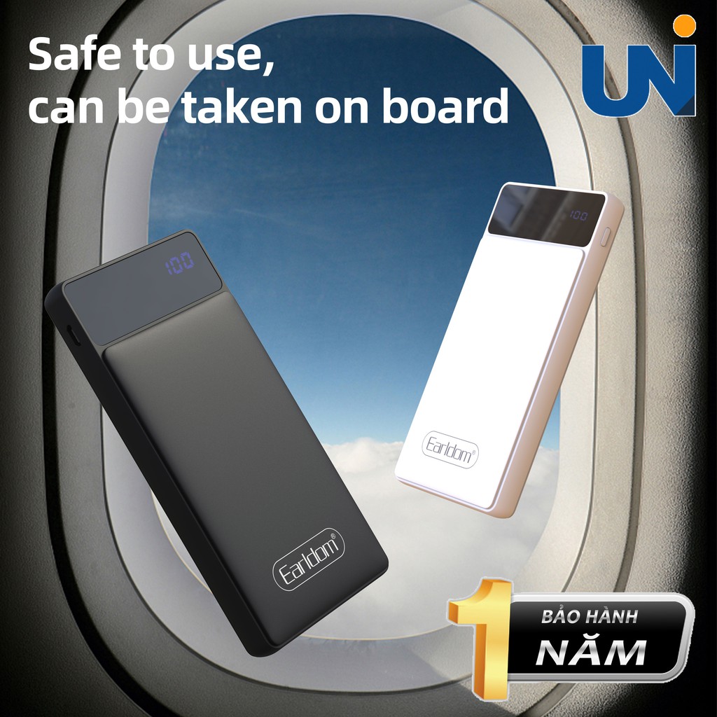 Pin Sạc Dự Phòng Earldom Dung Lượng 10.000mAh AH-40 (2 cổng USB, 1 TypeC, 1 Lightning) nhỏ gọn tiện lợi | BigBuy360 - bigbuy360.vn