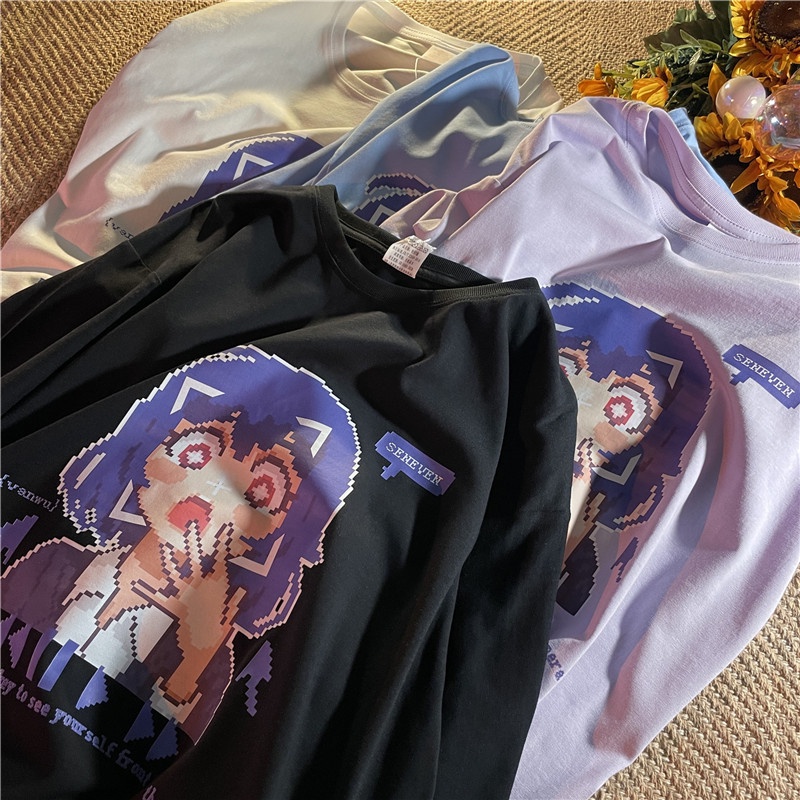 Áo Thun Nữ Tay Ngắn Cổ Tròn In Chữ Ami Kaji Phong Cách Vintage