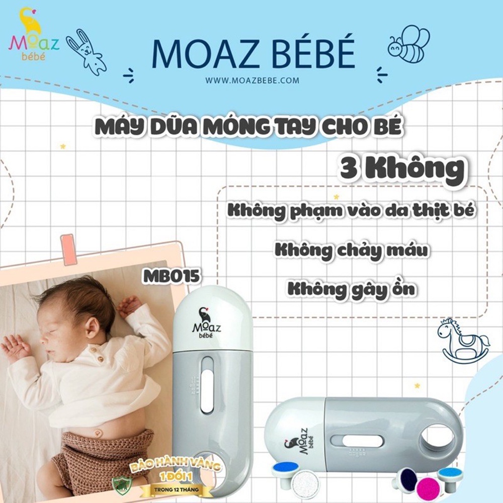 Máy dũa móng tay cho bé Moaz Bebe MB015 với 6 đầu mài nail mini có đèn pin