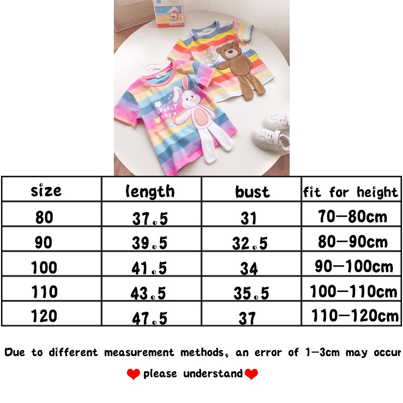 Áo Thun Kẻ Sọc Ngắn Tay Hình Gấu Hoạt Hình Đáng Yêu Thời Trang Mùa Hè Dành Cho Bé Gái 2023