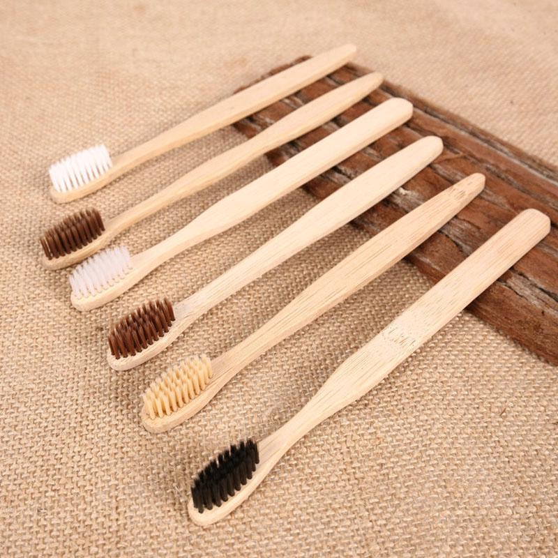 Set 10 bàn chải đánh răng với tay cầm bằng gỗ tre chăm sóc răng miệng dành cho người lớn