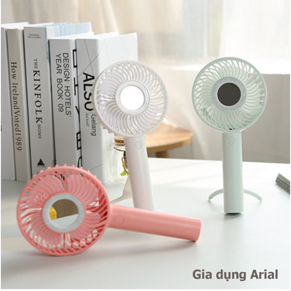 Quạt cầm tay MIRROR-FAN pin 1200 mAh có đèn LED và gương trang điểm thời gian sử dụng 200 phút