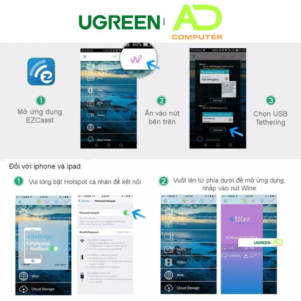 Bộ chuyển đổi đa năng UGREEN US228 Lightning, Micro USB, Type-C sang HDMI và VGA - Hàng phân phối chính hãng