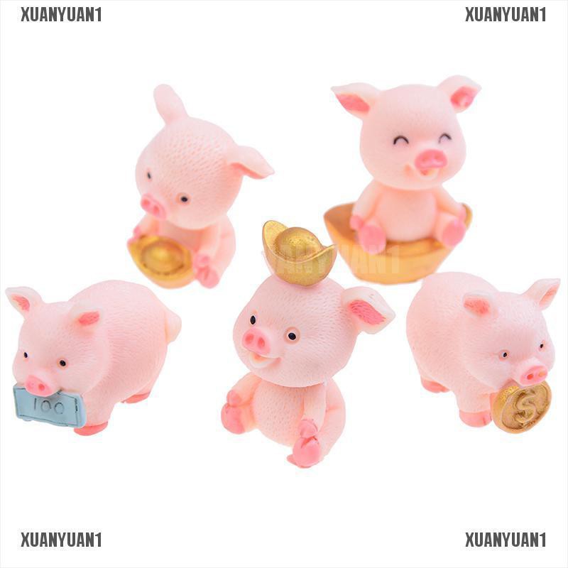 [XUANYUAN1] Set 5 Tượng Heo Con Mini Dễ Thương Trang Trí Vườn Thu Nhỏ Diy