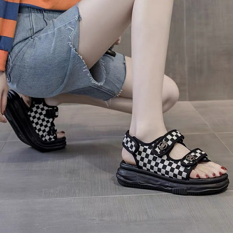 Sandal Quai Dán Kẻ Caro 2 Màu Siêu Hót