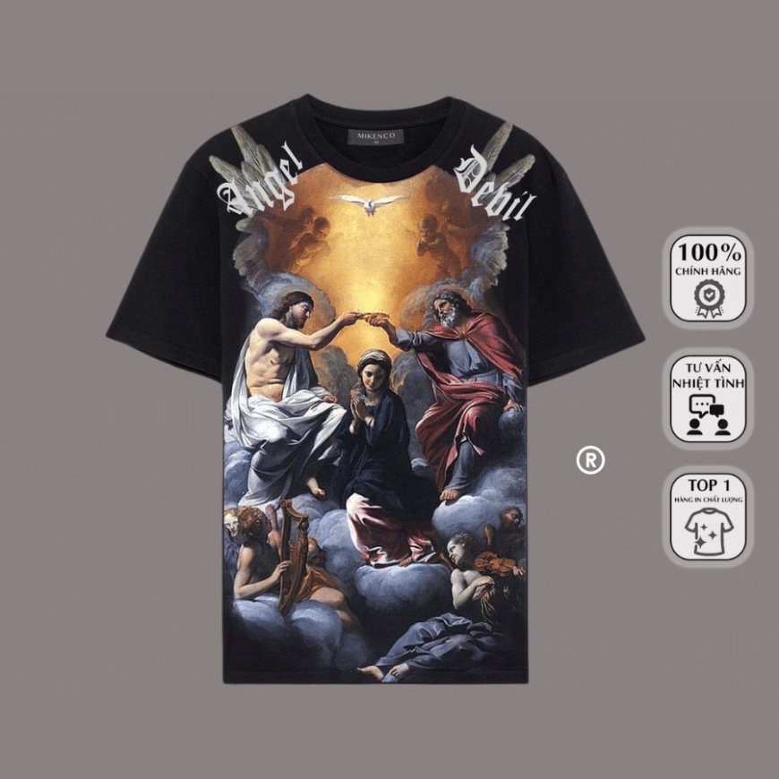 Áo thun tay lỡ MIKENCO Angel Devil phông Unisex nam nữ Cotton oversize form rộng [ VIDEO THẬT ]