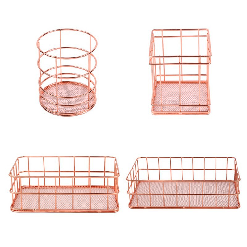 Giỏ Đựng Mỹ Phẩm Bằng Kim Loại Màu Vàng Hồng Phong Cách Bắc Âu