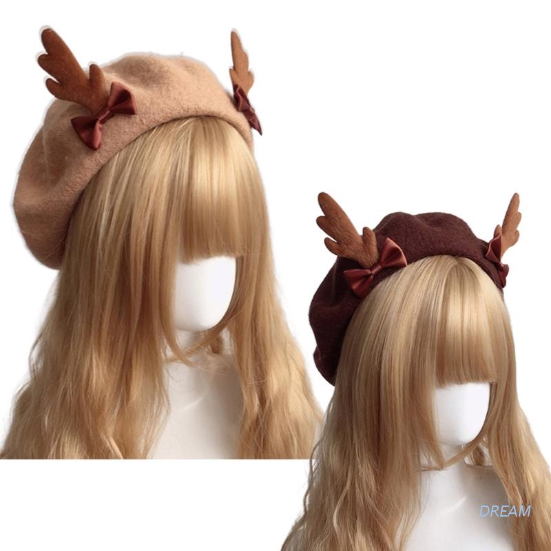 Mũ nồi họa tiết sừng hươu dễ thương phong cách lolita Nhật Bản thời trang mùa hè