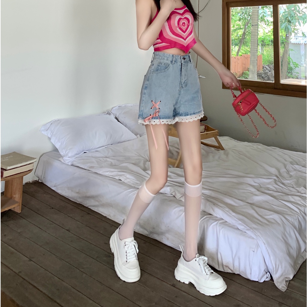 Quần Short Denim Lưng Cao Phong Cách Hàn Quốc Đơn Giản Dành Cho Nữ