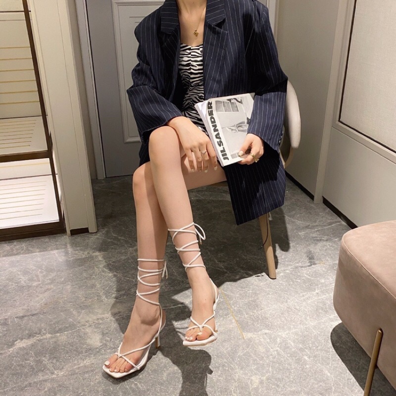 Giày sandal nữ quai mảnh kẹp ngón dây dài cuốn cổ chân siêu chảnh