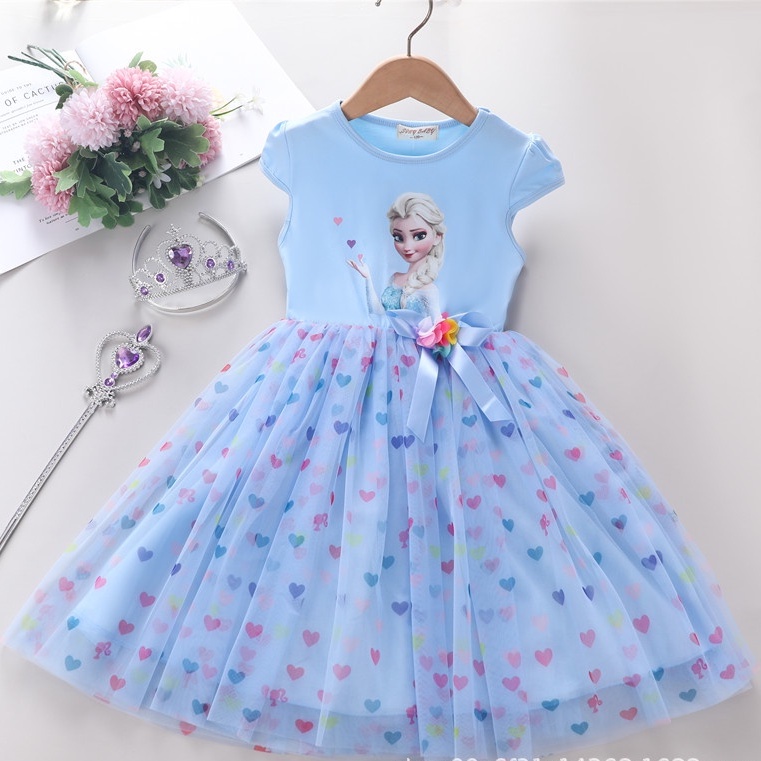 Váy đầm công chúa Elsa cho bé gái 3-7 tuổi đi học, đi chơi