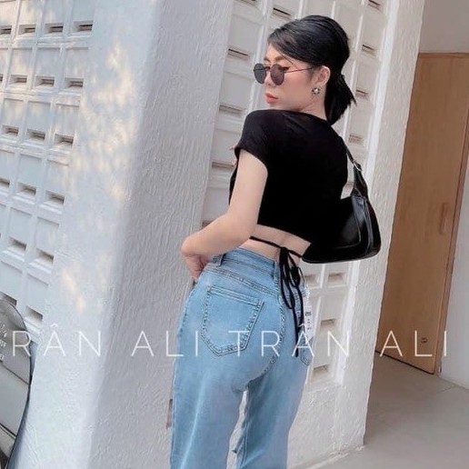 Áo kiểu croptop đan dây bụng, Áo thun mặc được 2 kiểu dáng ôm AT1109 - Nhinhi Shop