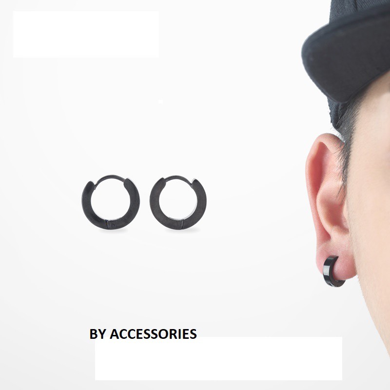 Khuyên tai nam nữ unisex titan kiểu tròn trơn basic dày 4mm có nhiều size không gỉ BY ACCESSORIES