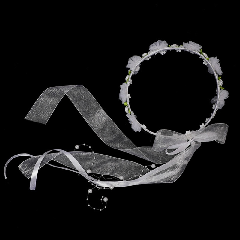 Vòng Hoa Ren Ruy Băng Đính Hạt Thủ Công Dùng Chụp Ảnh Kỳ Nghỉ