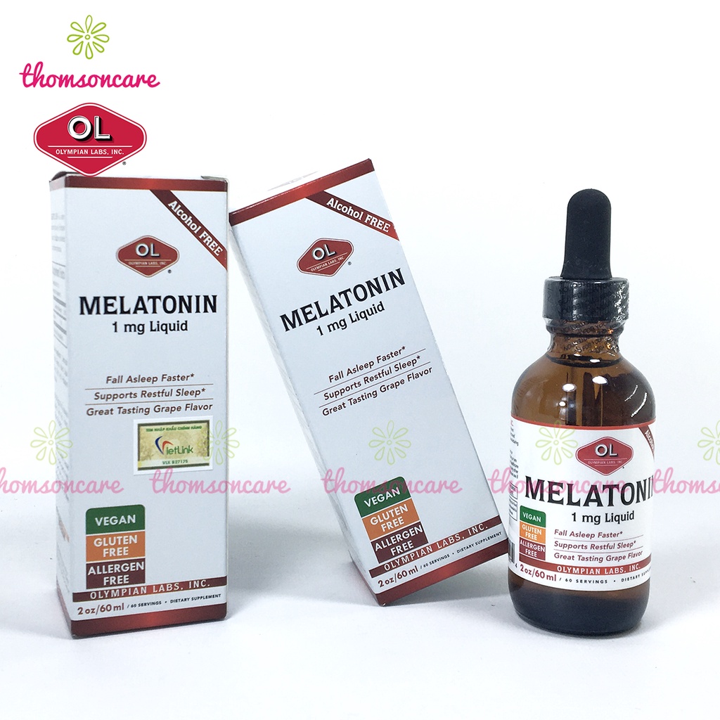 Melatonin 1mg giảm mất ngủ, giúp ngủ ngon tự nhiên, hết stress, căng thẳng nhập khẩu từ Mỹ Olympian Labs Lọ  60ml