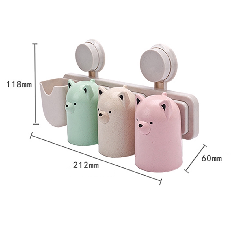 Cartoon Bear Family Brushing Cup Wheat Straw Toothbrush Holder Washing Set