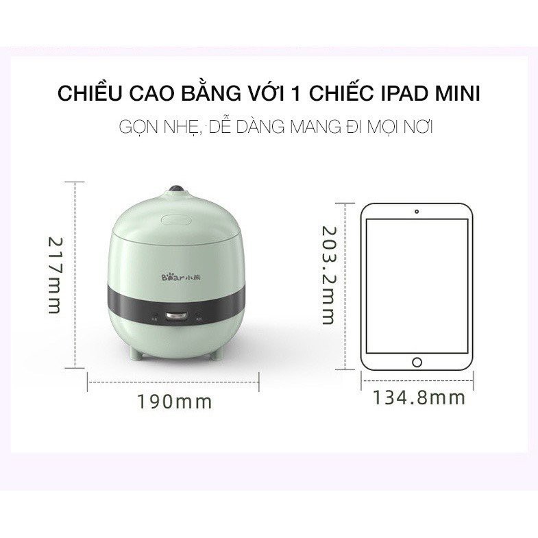 Nồi cơm điện mini BEAR-DFB-B12K2 - Thể tích 1.2L - HÀNG LOẠI 1 CHẤT LƯỢNG CAO CHÍNH HÃNG - 2,4 NGƯỜI ĂN