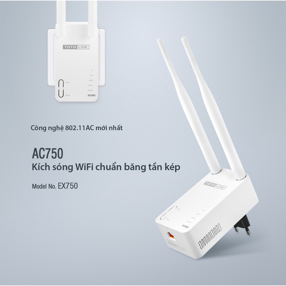Bộ mở rộng sóng wifi băng tần kép Totolink chuẩn AC750 EX750