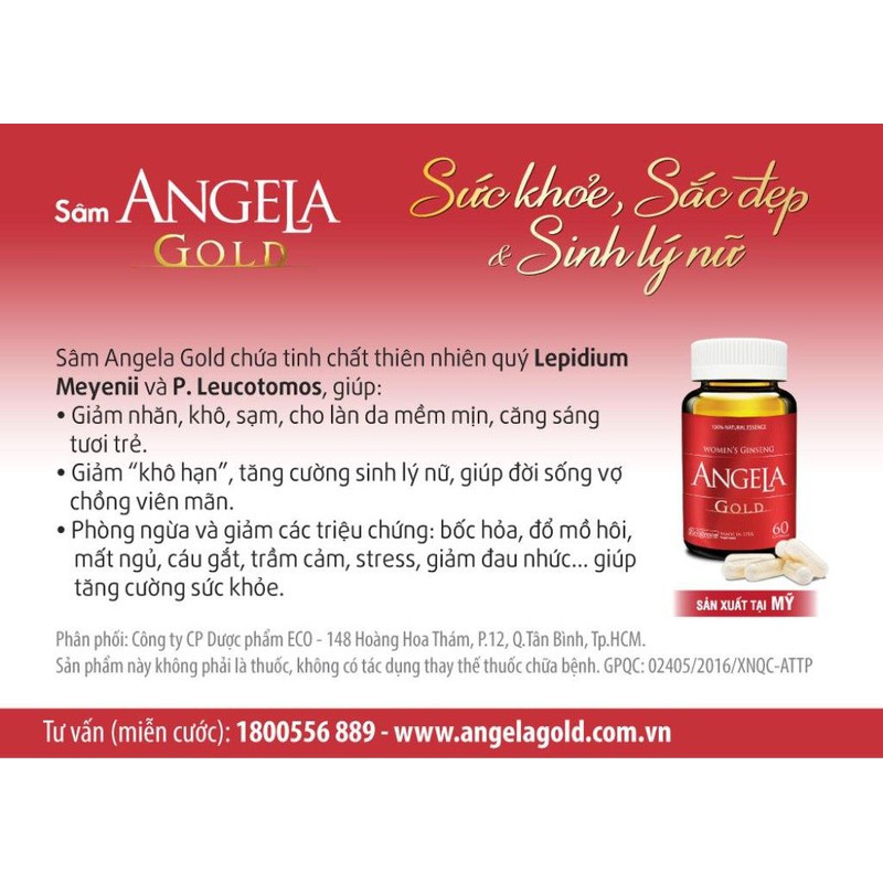 Sâm Angela {Có cào tích điểm-Mua 2 hộp 30v được tặng 1 hộp 15 viên} Cân bằng nội tiết và sinh lí nữ