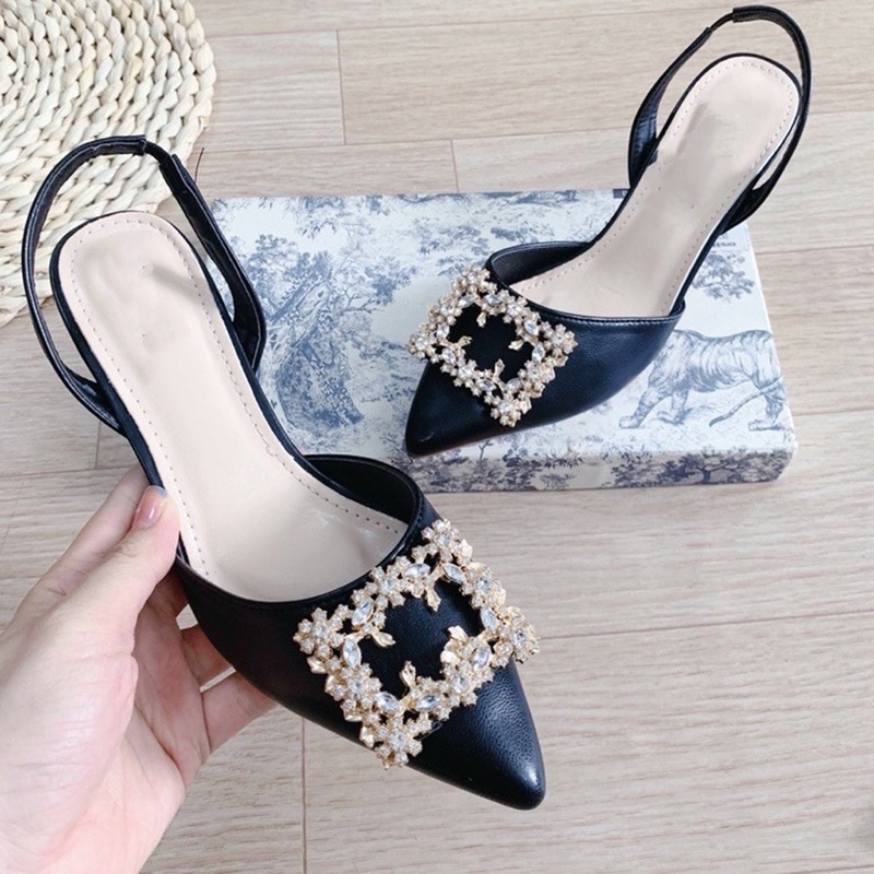 Giày cao gót hoa đá 3 phân mũi nhọn, sandal cao gót đính đá 3cm Chị Đẹp Store mã CD31