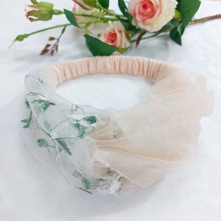 Băng đô ren lưới thêu - hồng dâu