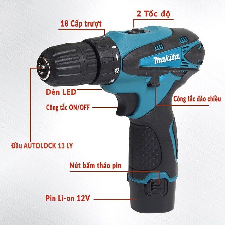 [Chính Hãng] MÁY KHOAN VÀ VẶN VÍT MAKITA DF330DWE 12V - 2 PIN - TẶNG 2 MŨI BẮT VÍT - SẠC CỐC