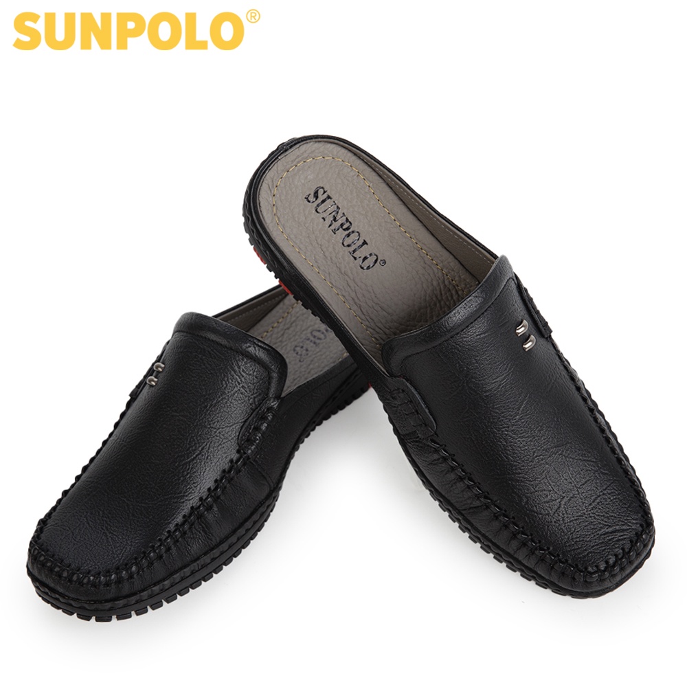 Giày sục dép nam Da bò cao cấp SUNPOLO đi làm công sở, đi chơi Màu Đen/Nâu - SUT322