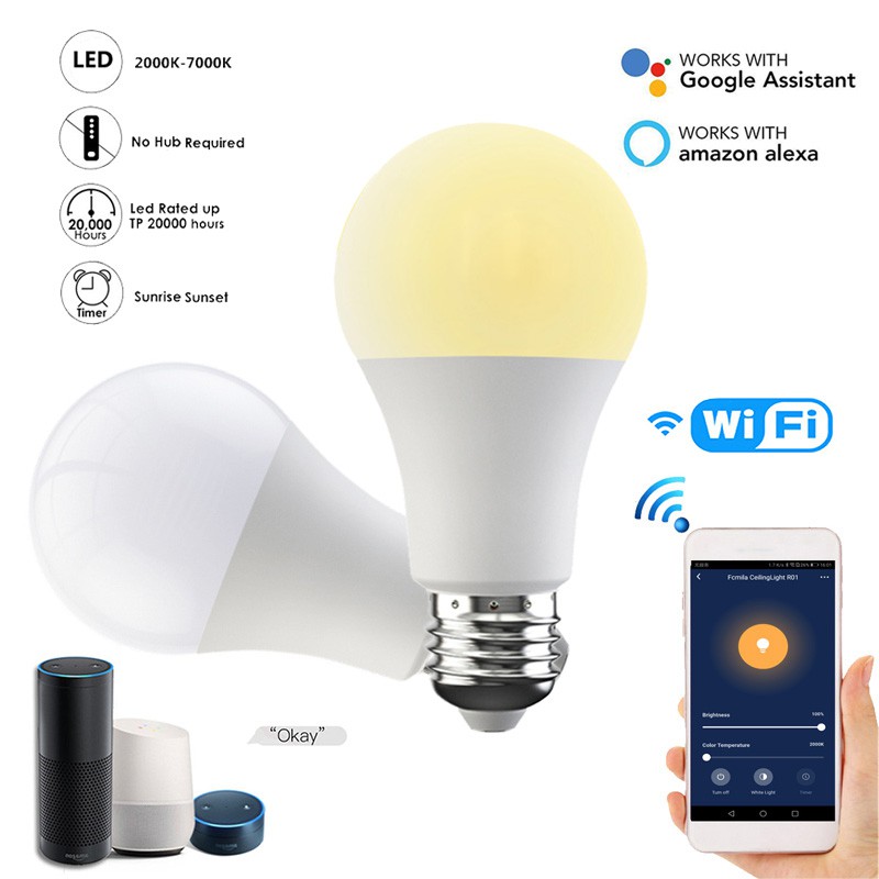 Bóng đèn thông minh 15W điều khiển từ xa kết nối wifi có hỗ trợ ứng dụng/Google Home& Alexa