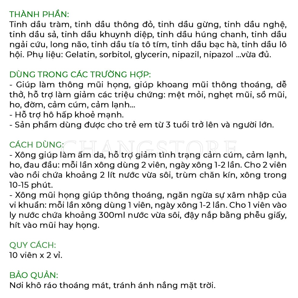 Viên Xông Thảo Dược Hương Tràm Bạc Hà Khuynh Diệp Hỗ Trợ Giải Cảm Cúm