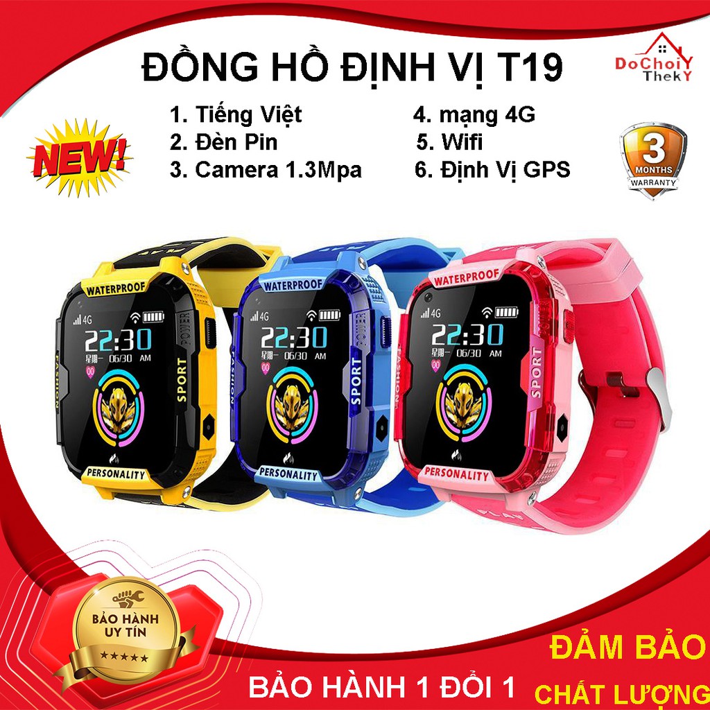 Đồng hồ định vị trẻ em wifi 4G T19 Màn hình cảm ứng, Gọi video HD 4G, Chụp ảnh HD cực nét với dung lượng pin cực lớn