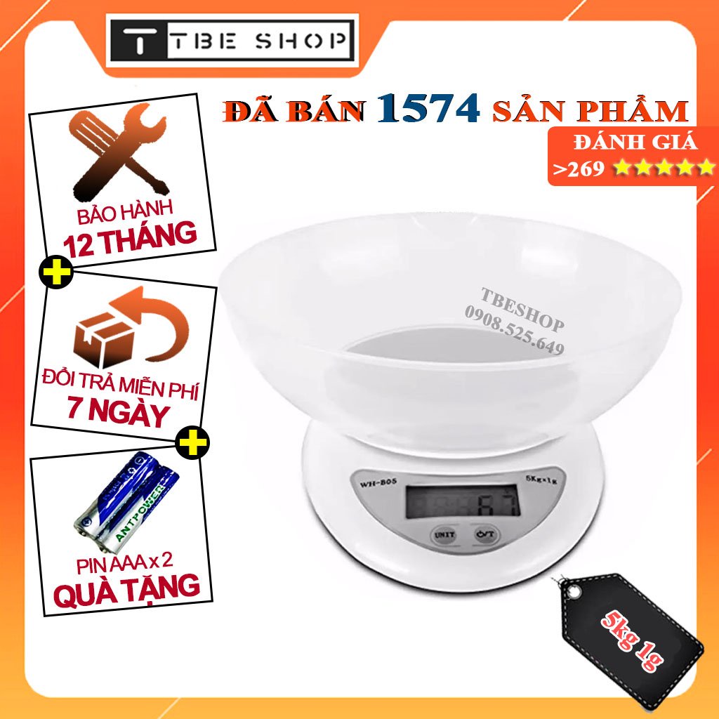 Cân Điện Tử Mini 5kg WH B05 Chính Hãng Kèm Tô Chứa 800ml ( Bảo Hành 1 Năm )