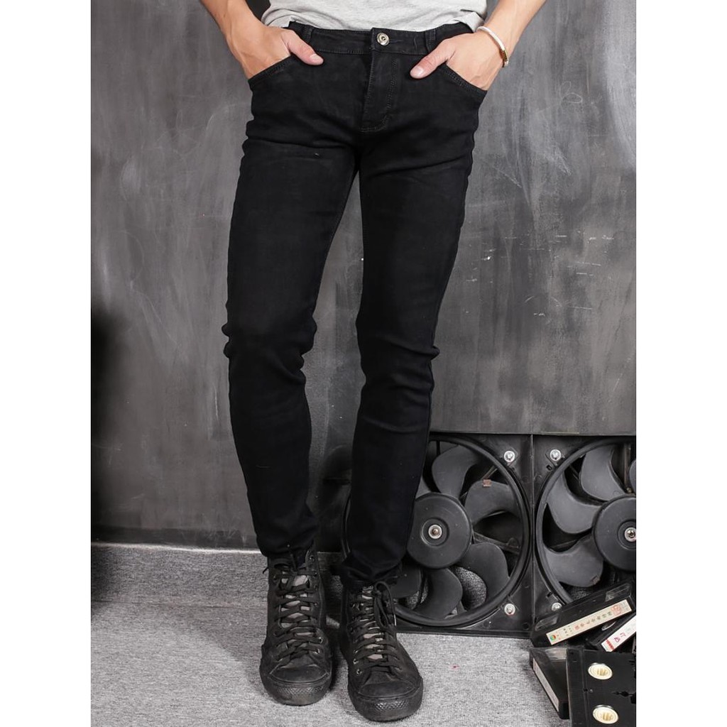 Quần jean nam đen trơn thời trang hàn quốc, quần bò nam ống côn co dãn thoải mái-MS019 | BigBuy360 - bigbuy360.vn