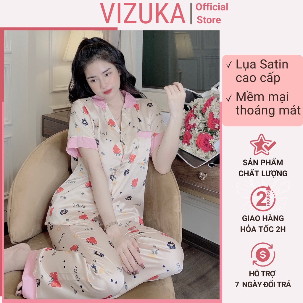 Đồ bộ pijama nữ lụa tay ngắn quần dài mặc nhà dễ thương VIZUKA