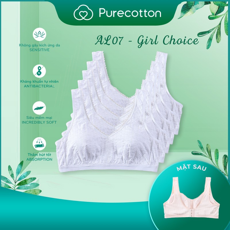 Combo 5 áo lót không gọng Purecotton cho bé gái chất liệu cotton cao cấp kiểu dáng cài sau có đệm mỏng PC021 | BigBuy360 - bigbuy360.vn