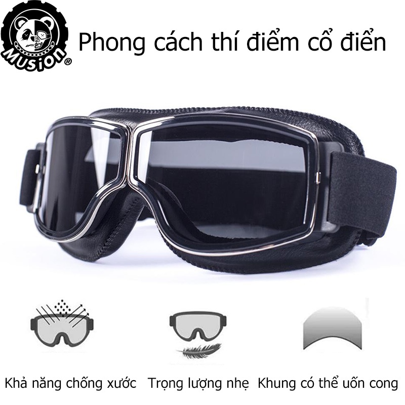 Kính bảo hộ goggle MUSION da giả chống bụi bẩn chống trầy xước phong cách cổ điển thời trang dành cho cả nam và nữ