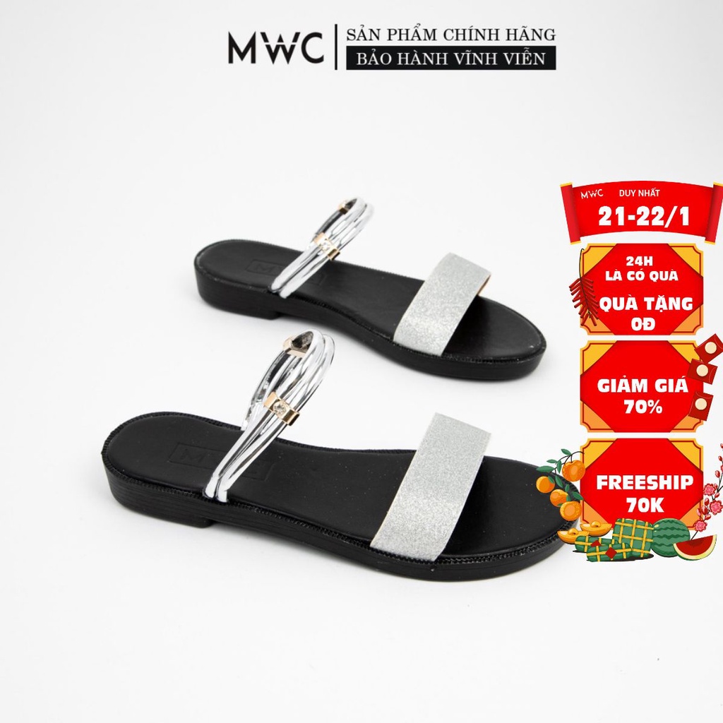 Giày Sandal MWC Đế Bệt Quai Ngang Phối Kim Tuyến Lấp Lánh NUSD- 2583