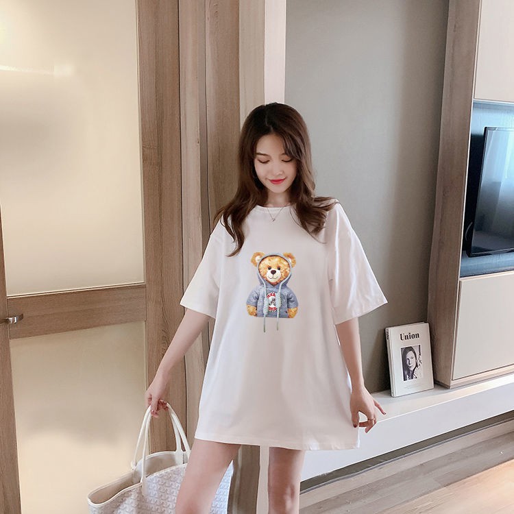 Đầm Thun Cotton Dáng Rộng Tay Ngắn Phong Cách Hàn Quốc Thời Trang Mùa Hè Mới Cho Mẹ Bầu 2021