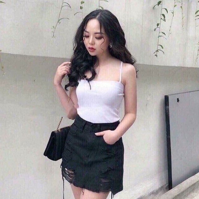 Áo hai dây sợi bún ♥️ Áo 2 dây sexy, năng động ♥️ Áo hai dây ulzzang 2 màu đen/trắng ♥️ Croptop 2 dây - ZaZi HD07