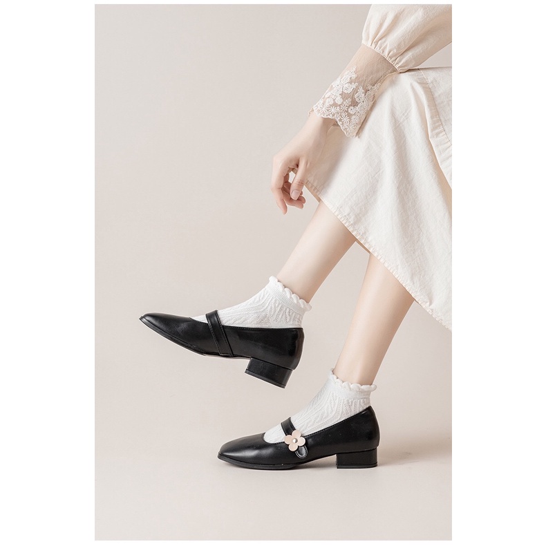 Set 5 đôi Tất Vớ Ren Trơn🍁FREESHIP🍁 tất/vớ Viền Bèo Cổ Ngắn chất cotton len co giãn style Hàn Quốc