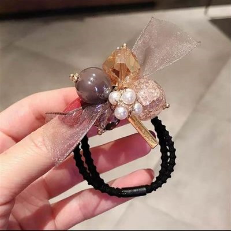 Dây buộc tóc thời trang phong cách Hàn Quốc ngọt ngào gắn đá và ngọc trai nhân tạo F063 - Sherry Store