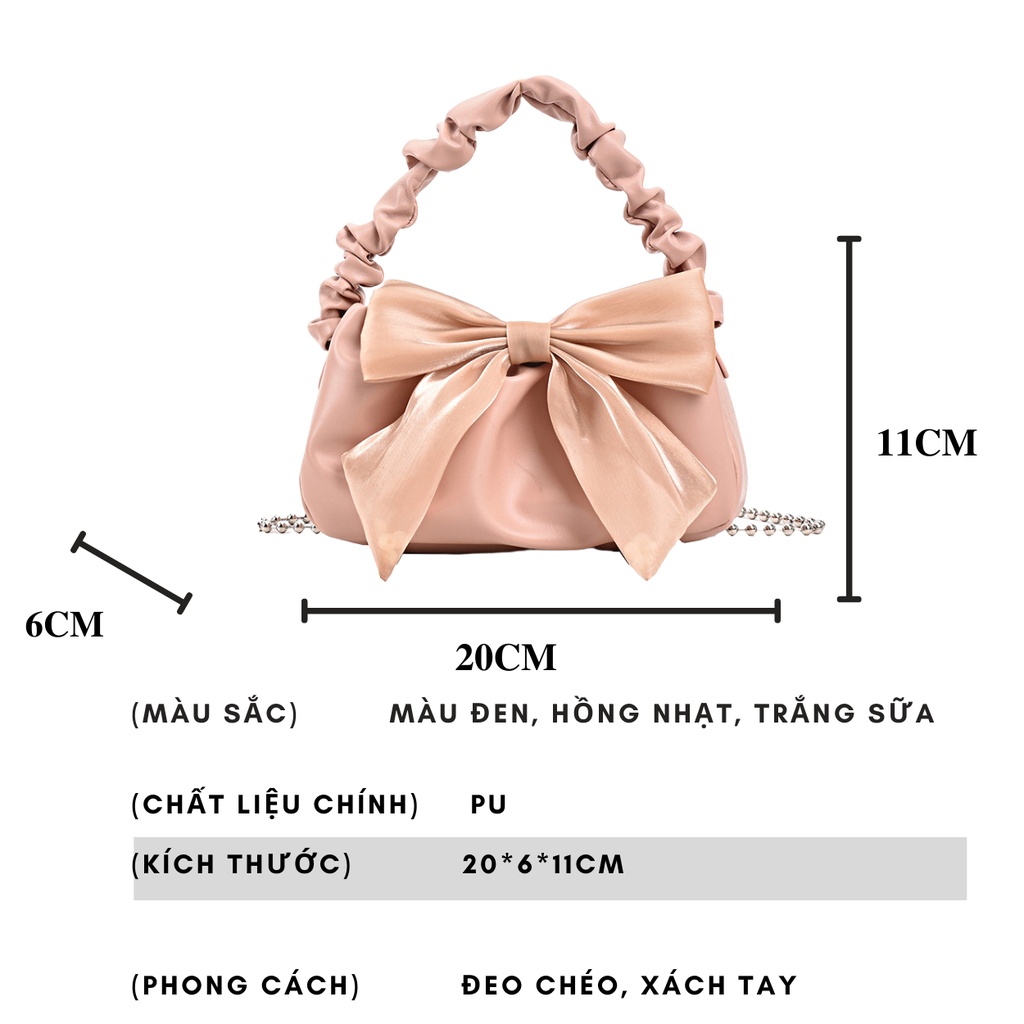 Túi xách nữ thời trang xách tay đeo chéo đính nơ quai nhún hàng Quảng Châu cao cấp Bagami